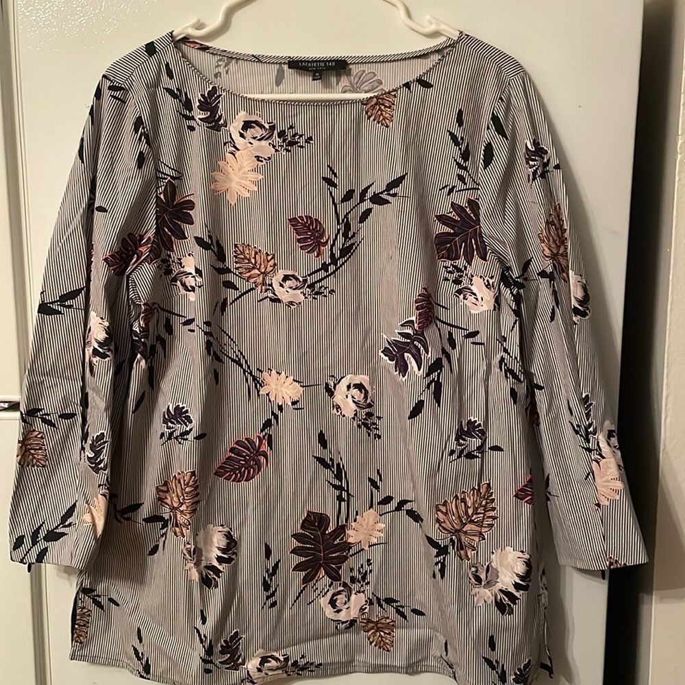 Lafayette 148 Size 12 Cotton‎ Striped Floral Top